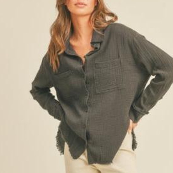 Miou Muse Tops - MIOU MUSE Double Gauze Button Down Shirts, white, Medium